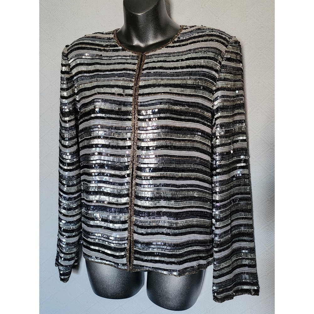 SCALA NWT SZ L Sequined & Beaded Silk Jacket $445